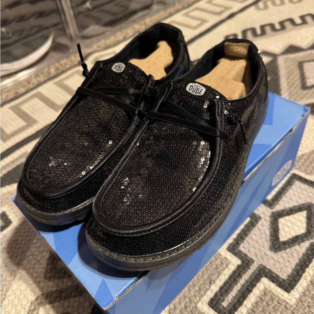 Hey Dude Sparkling Black Loafers